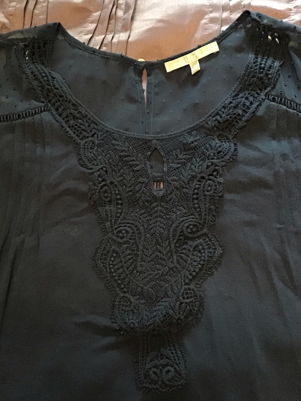 Daniel Rainn Navy Crochet Yoke Sleeveless Top